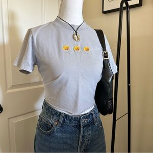 Light blue Crop Top with Yellow Floral Design
